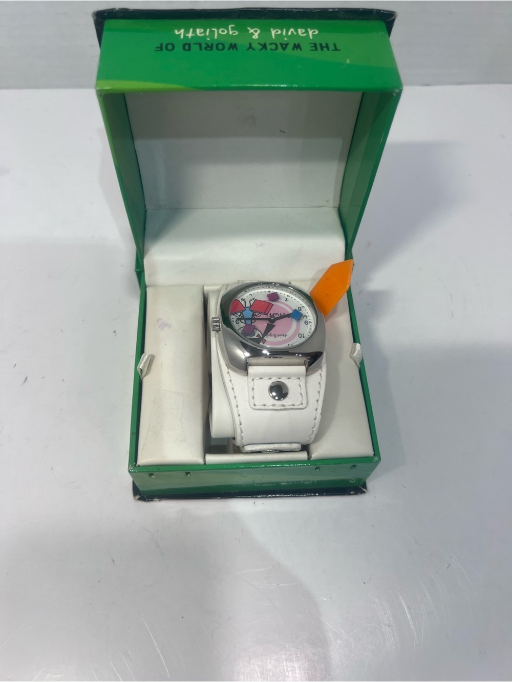 Kids White Leather Strap Watch with Pink Cartoon Dial